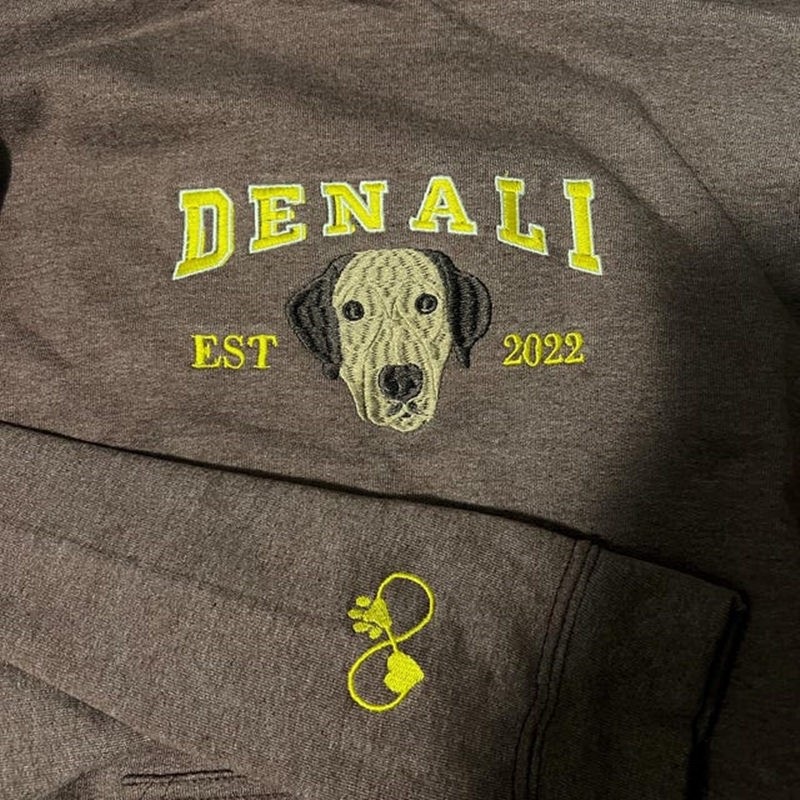Personalised Dog Face Embroidered Sweatshirt Varsity Style For Pet Lover Gifts