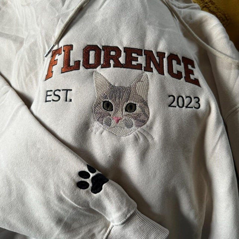 Personalised Cat Face Embroidered Sweatshirt Varsity Style For Pet Lover Gifts