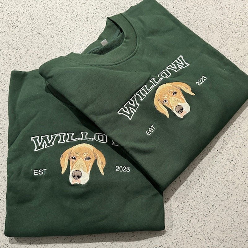 Personalised Dog Face Embroidered Sweatshirt Varsity Style For Pet Lover Gifts