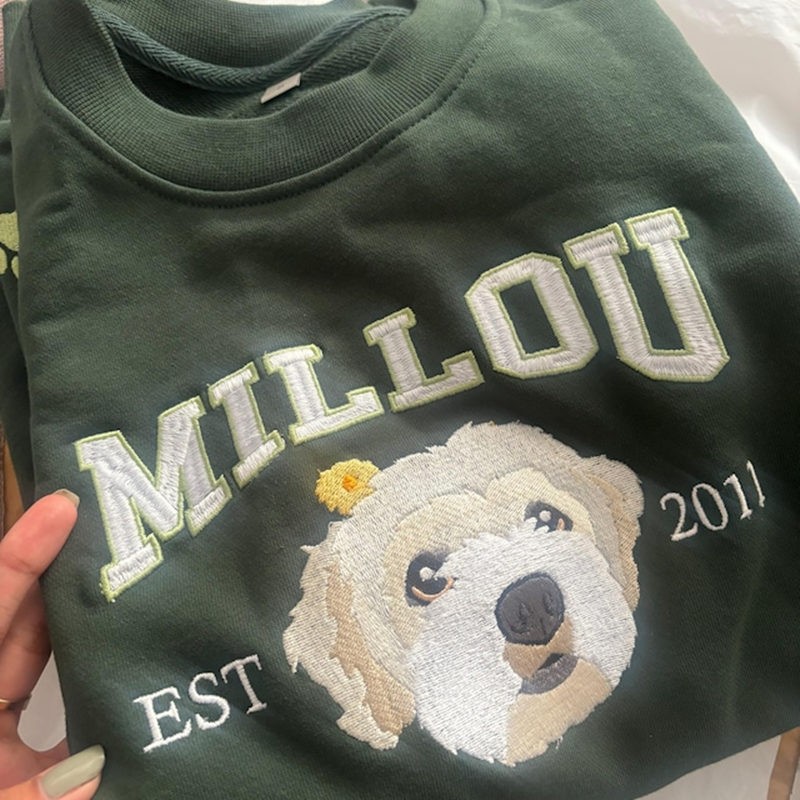 Personalised Dog Face Embroidered Sweatshirt Varsity Style For Pet Lover Gifts