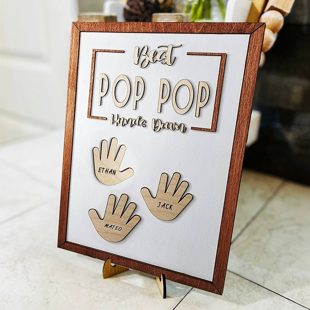 Personalised Best POP POP Ever Hands Down Framed Sign With Kids Name For Father's Day