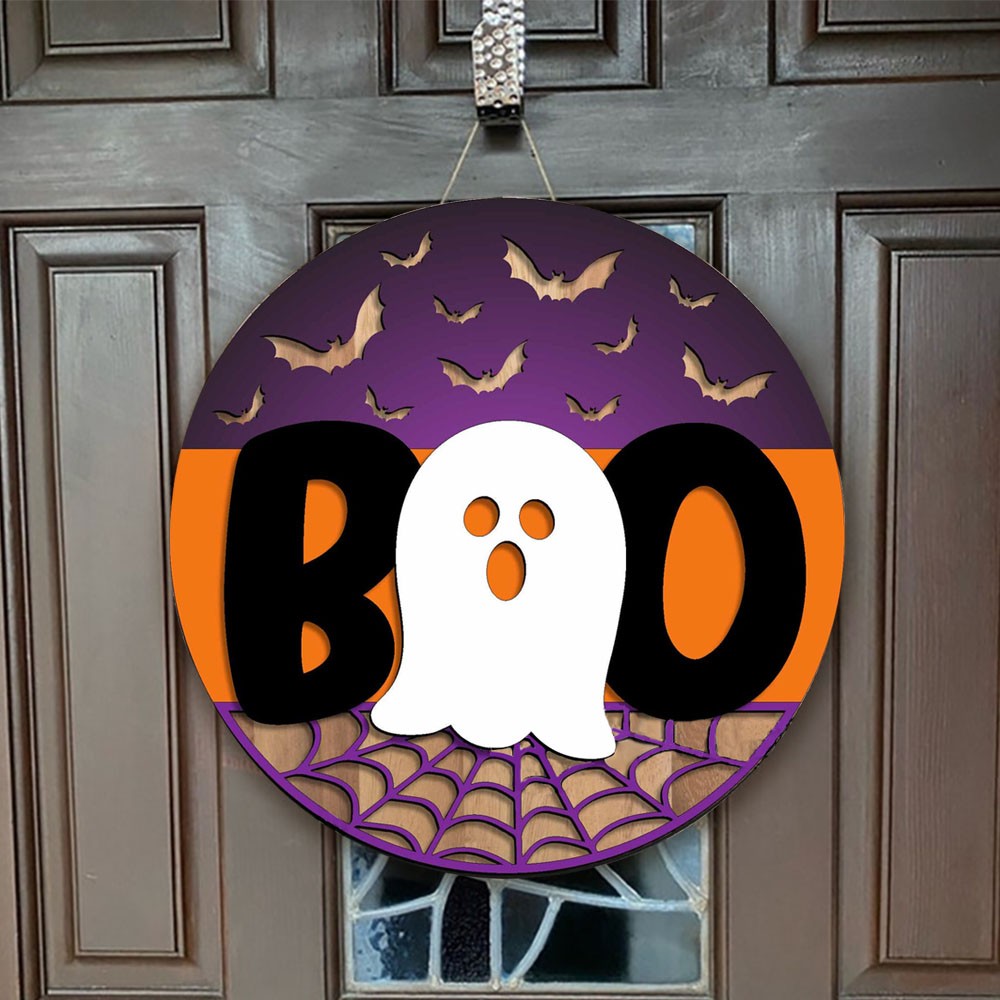 Wooden Halloween Boo Door Hanger Farmhouse Decor Entry Way Wall Sign