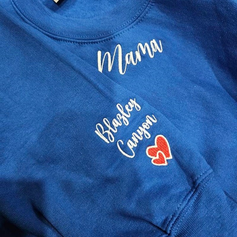 Custom Embroidered MAMA Sweatshirt With Kids Name On Sleeve For Mom Grandma Christmas Gift