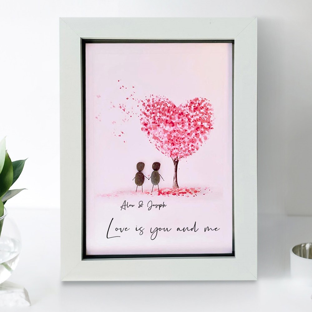 Personalised Pebble Art Picture Frame For Couple Wedding Anniversary Valentine's Day