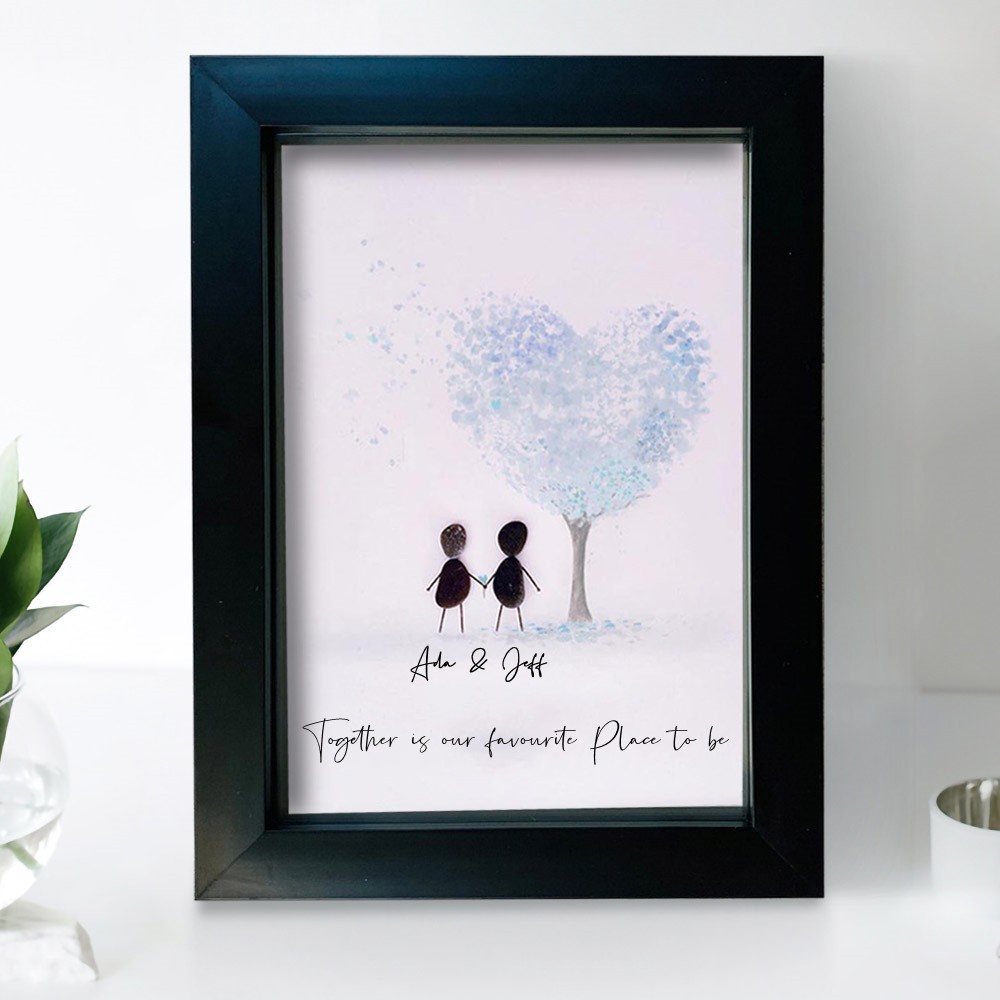 Personalised Pebble Art Picture Frame For Couple Wedding Anniversary Valentine's Day