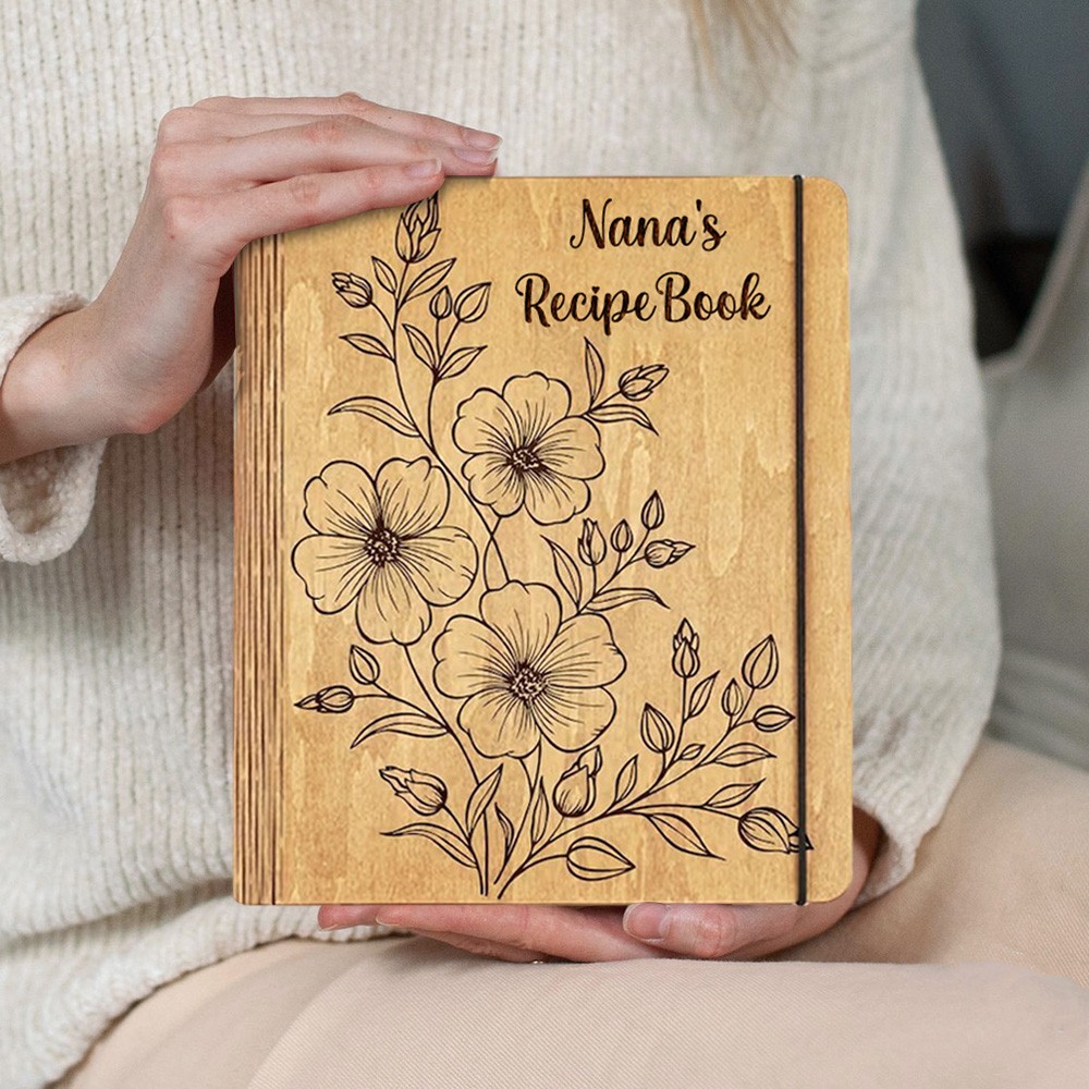Personalised Family Wood Recipe Book For Mum Grandma Christmas Day Gift Ideas