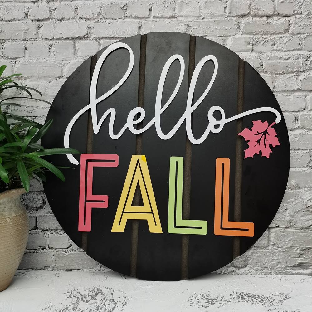 Hello Fall Personalised Front Door Sign Wood Door Hanger