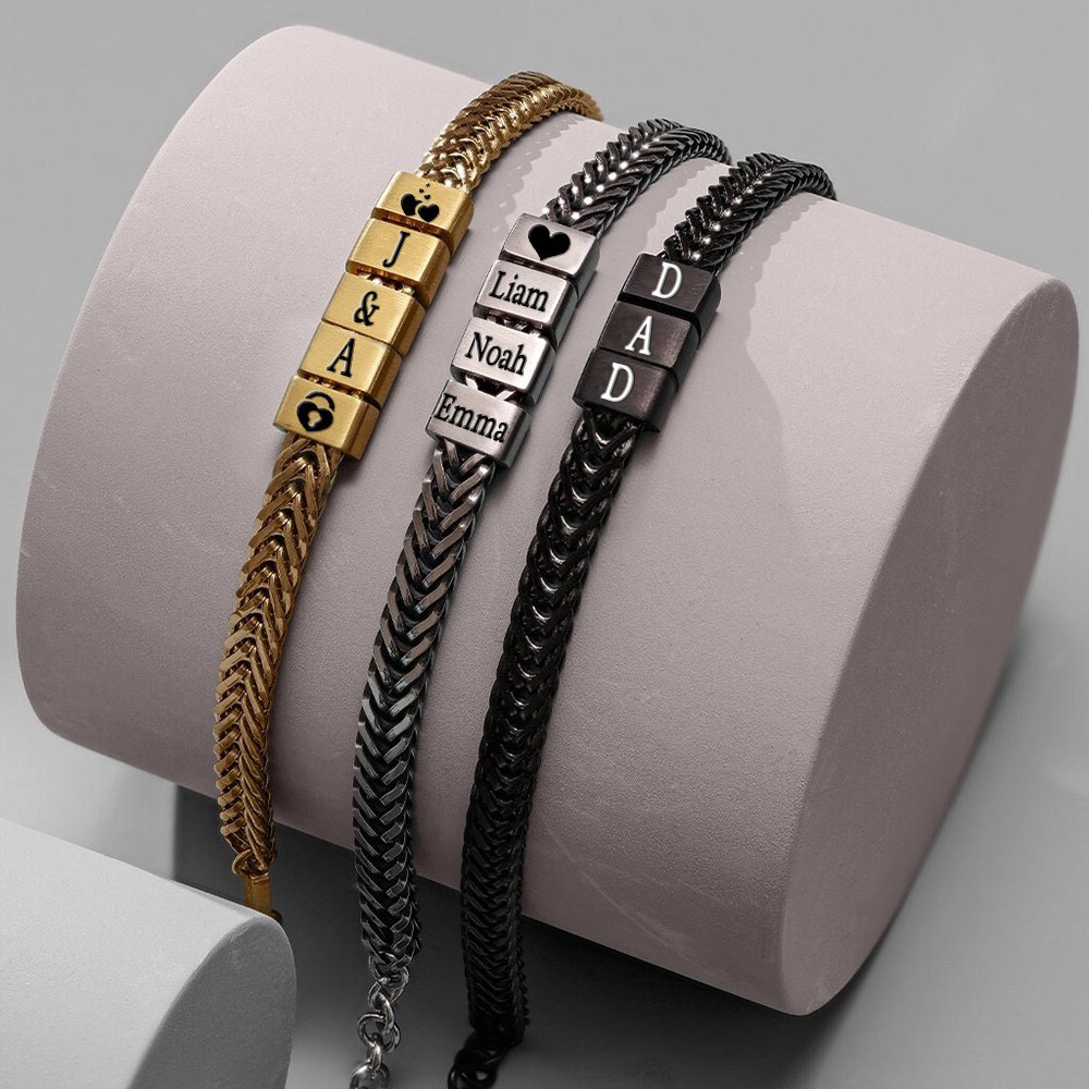 Personalised Men's Bracelet With Beads For Boyfriend Husband Dad Gifts