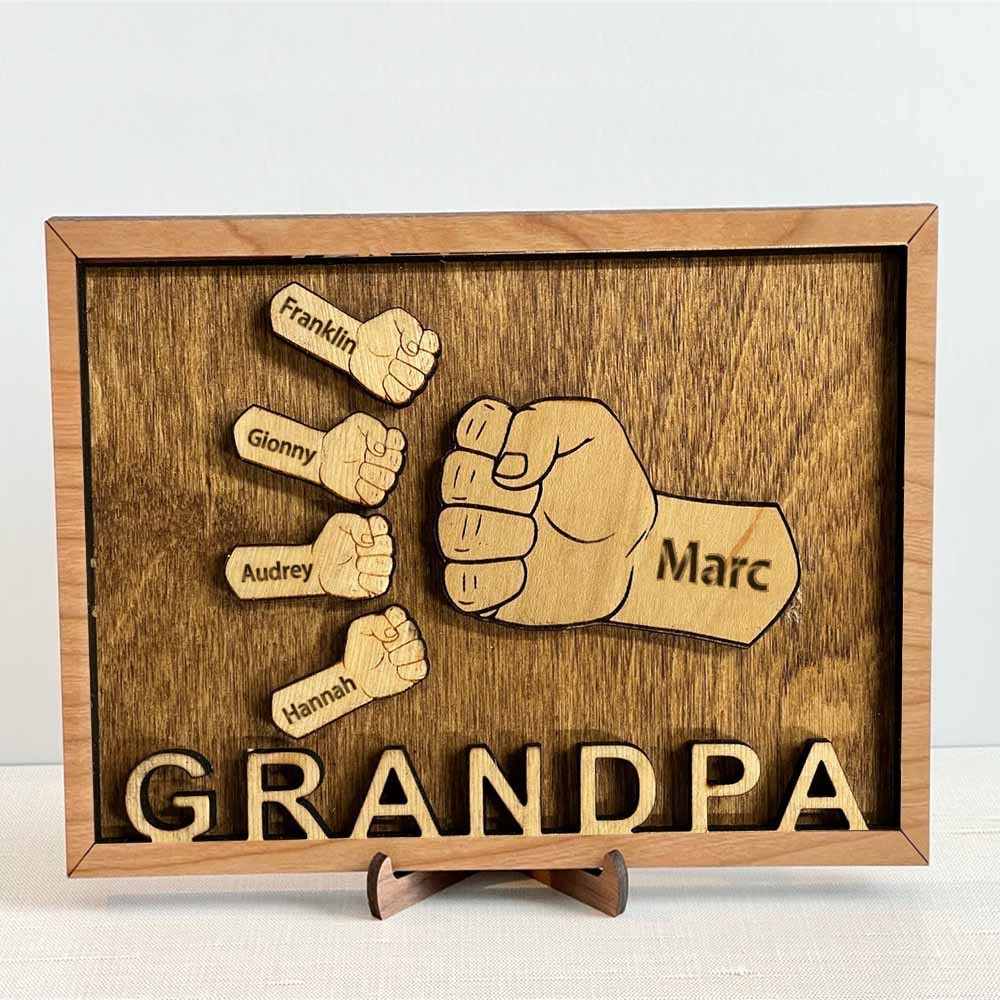 Personalised Dad and Kids Fist Bump With Name Frame Sign For Father's Day