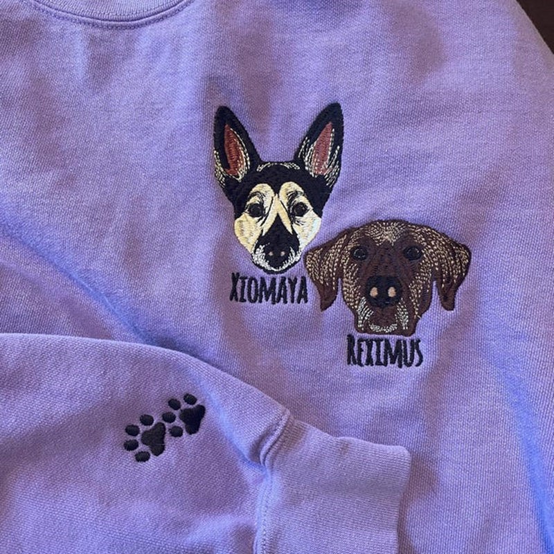 Custom Embroidered Dog Face Sweatshirt With Name For Pet Lover Gifts