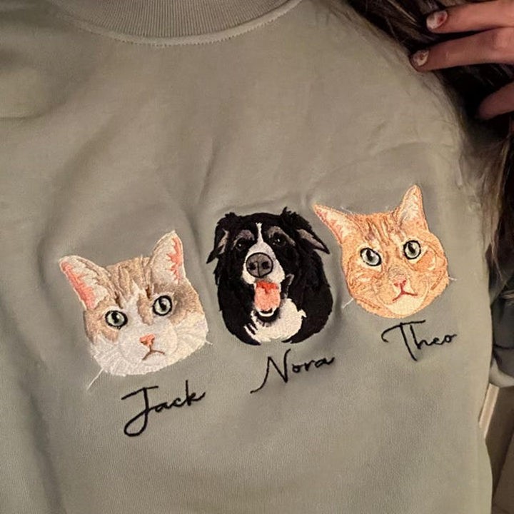 Custom Embroidered Dog Cat Face Sweatshirt With Name For Pet Lover Gifts