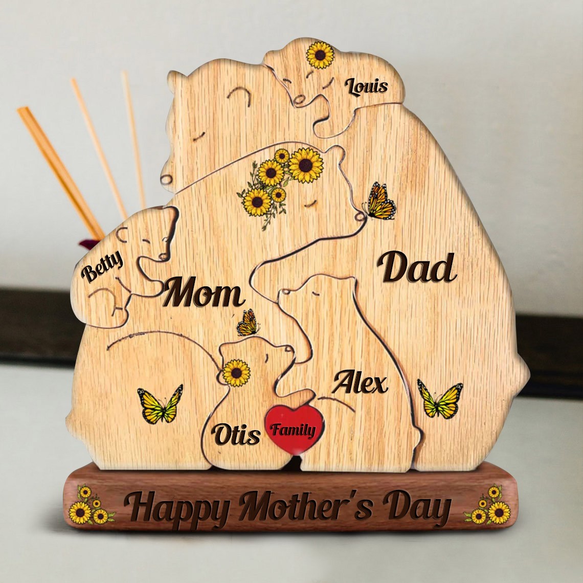 Custom Wood Bear Family Puzzle Keepsake Home Decor For Mother's Day Gift