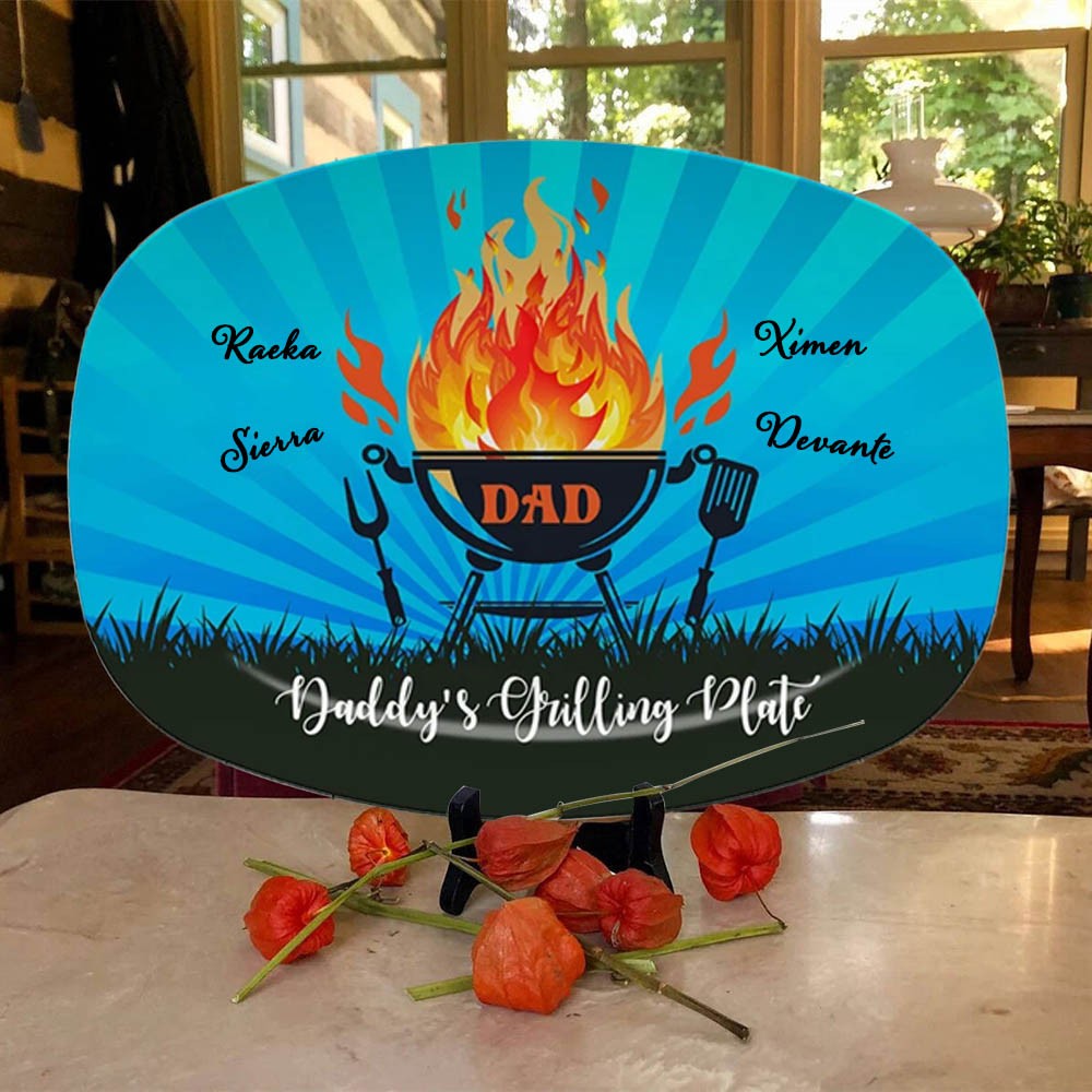 Personalised BBQ Platter With Kids Name Daddy's Grilling Plate For Father's Day