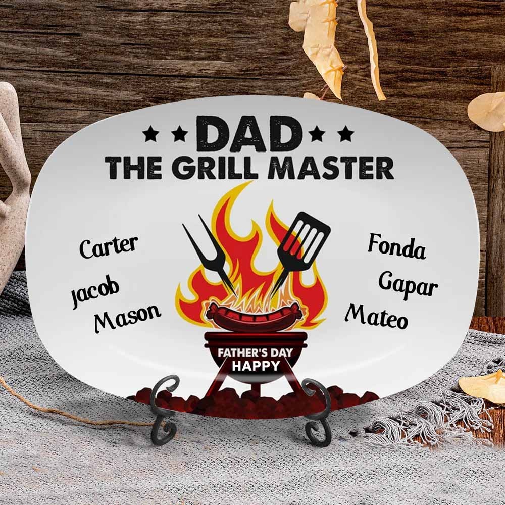 Personalised Dad The Grill Master Plate With Kids Names For Father's Day