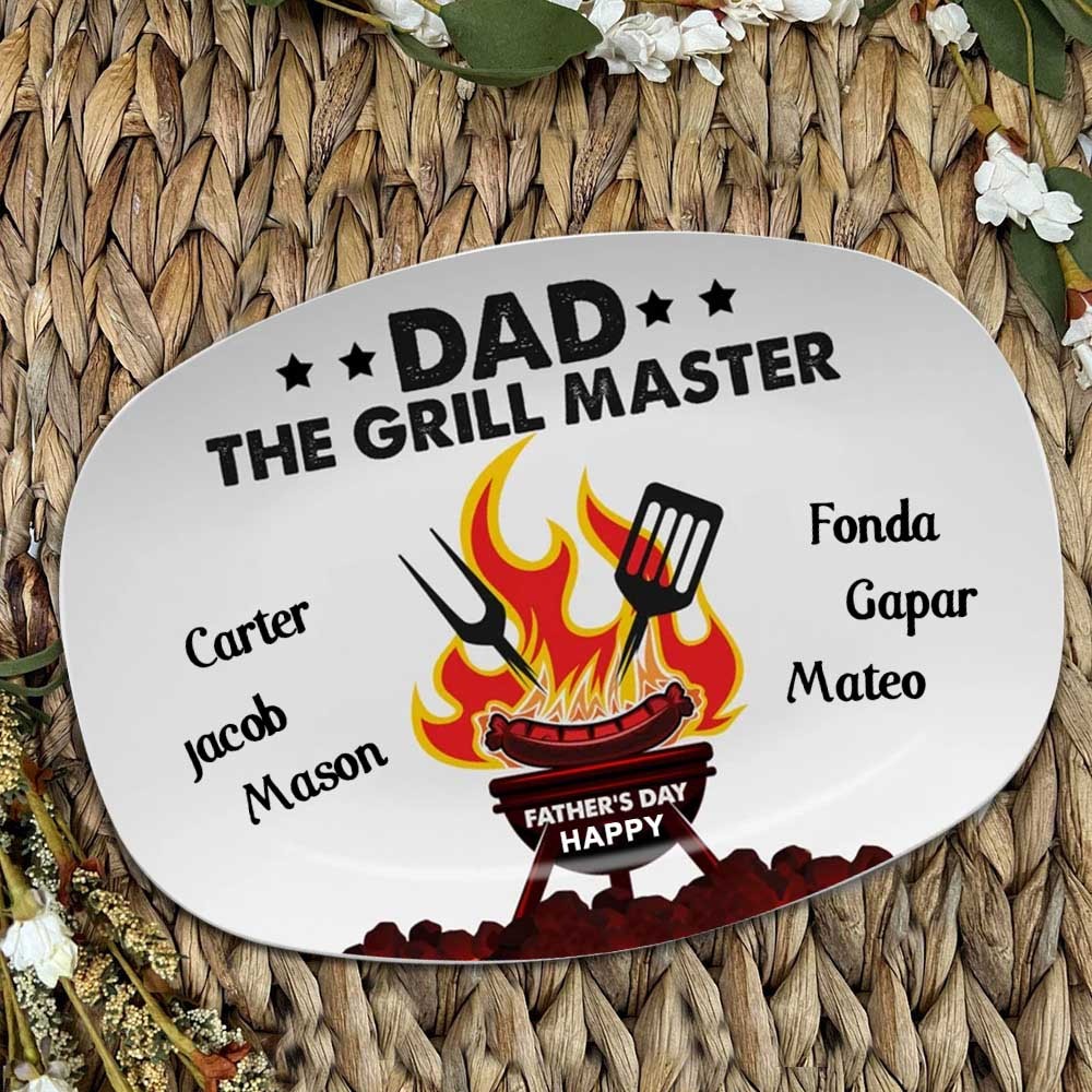 Personalised Dad The Grill Master Plate With Kids Names For Father's Day