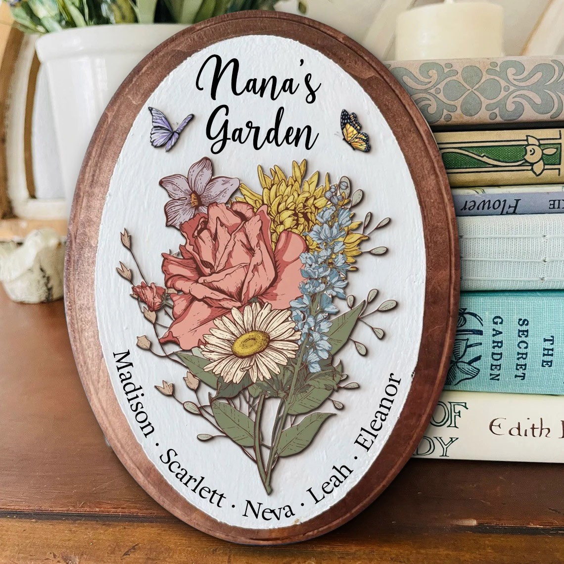 Custom Nana's Garden Birth Flower Bouquet Art Oval Wood Sign For Family Mom Grandma Christmas Gift