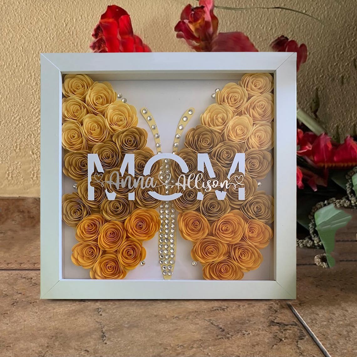 Custom Mum Butterfly Shadow Box With Kids Name For Mother's Day Gift Ideas