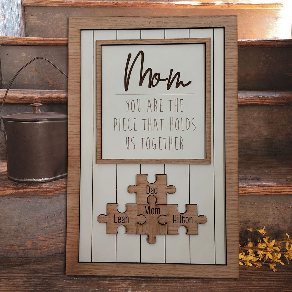 Mum Puzzle Sign Personalised Mother's Day Wood Sign Gift Ideas Piece That Holds Us Together