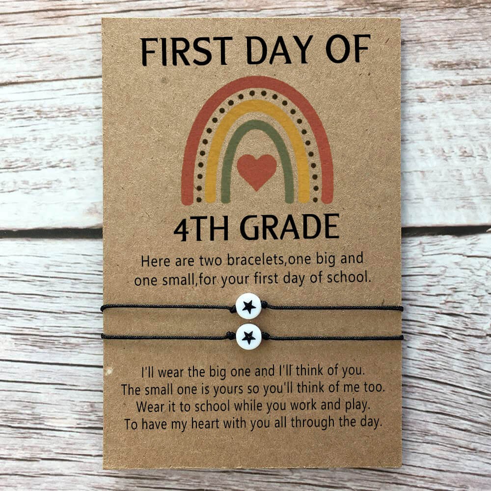 First Day of 4th Grade Back to School Bracelet Mummy and Me Anxiety Separation Wish Gifts For Kid Set of 2