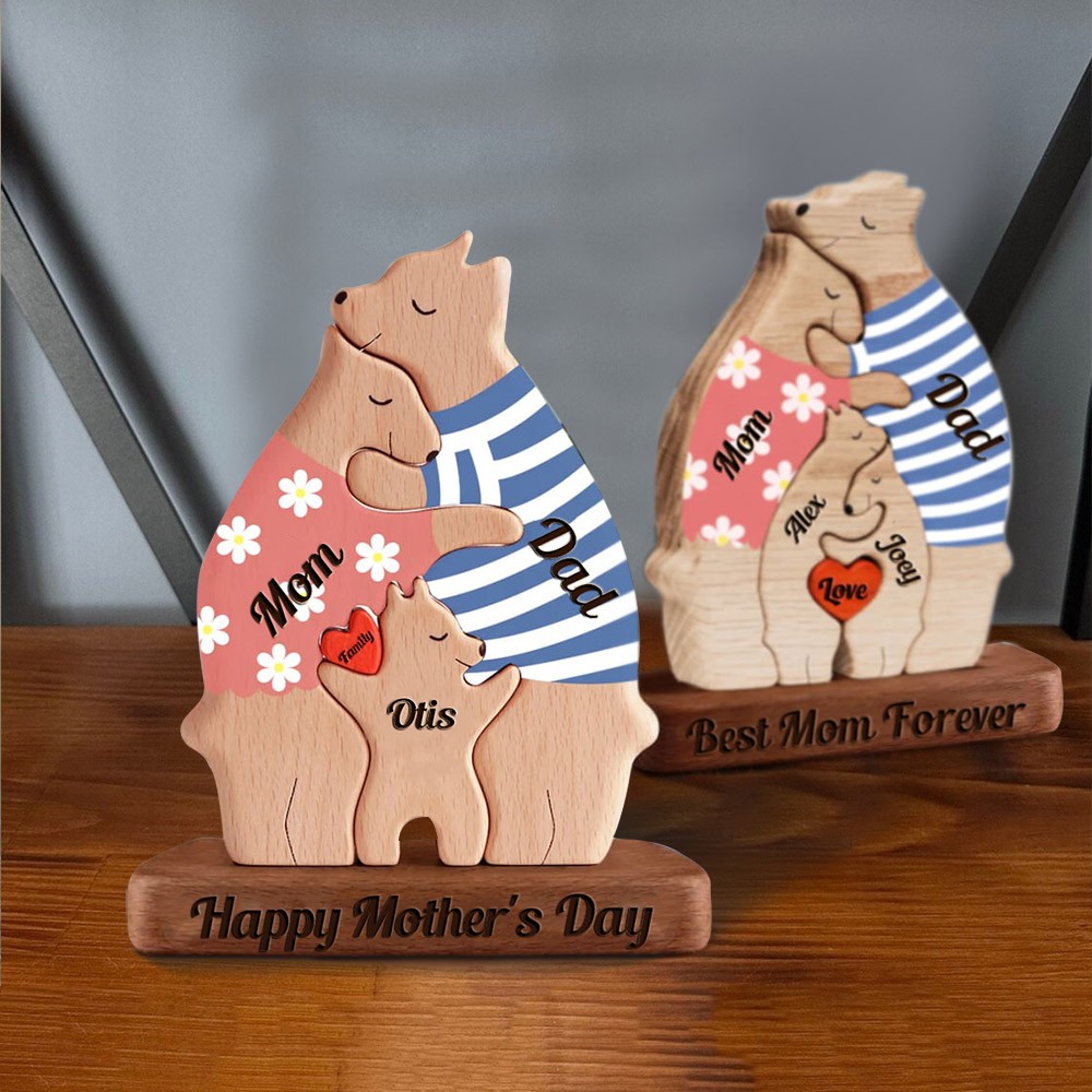 Custom Wood Bear Family Puzzle Keepsake Home Decor For Mother's Day Gift