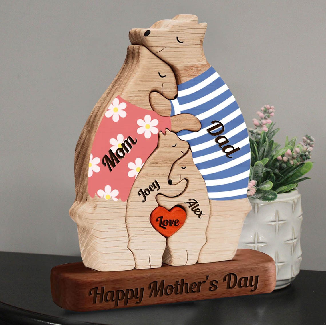 Custom Wood Bear Family Puzzle Keepsake Home Decor For Mother's Day Gift