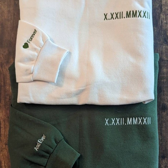 Custom Embroidered Roman Numeral Sweatshirt Hoodie For Couple Valentine's Day Anniversary