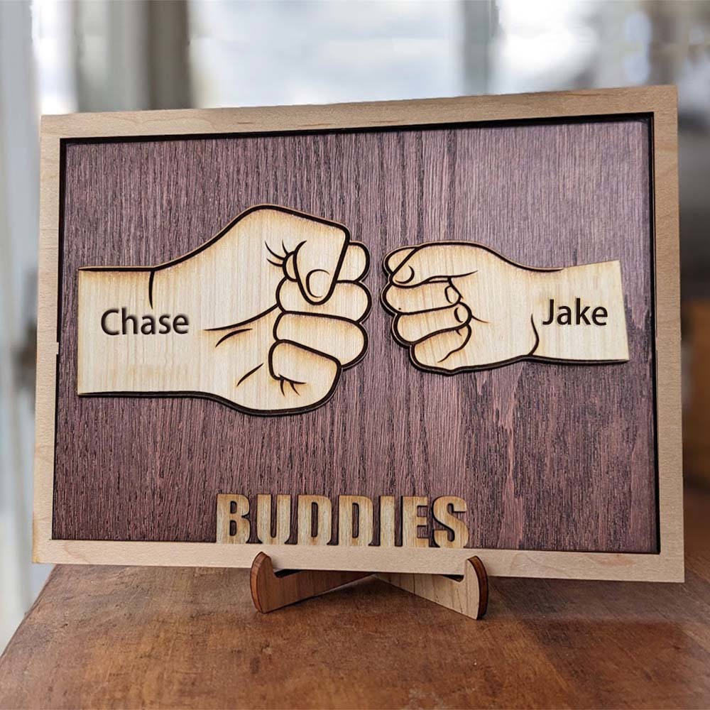 Personalised Dad and Kids Fist Bump With Name Frame Sign For Father's Day
