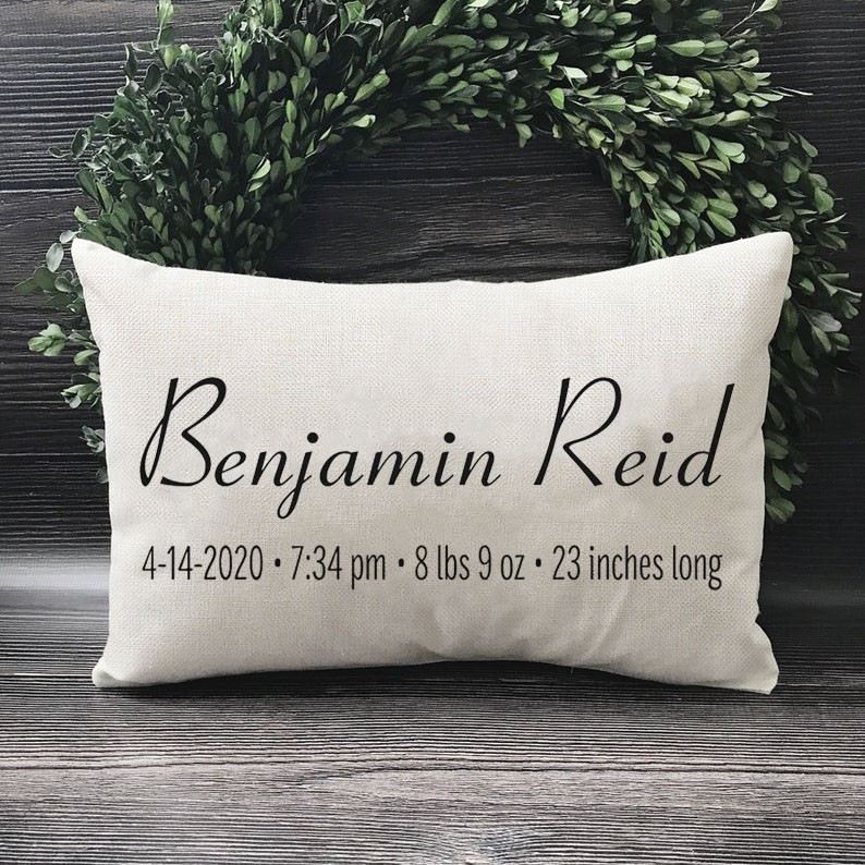 Personalised Established Date New Baby Name Pillow Housewarming Gift