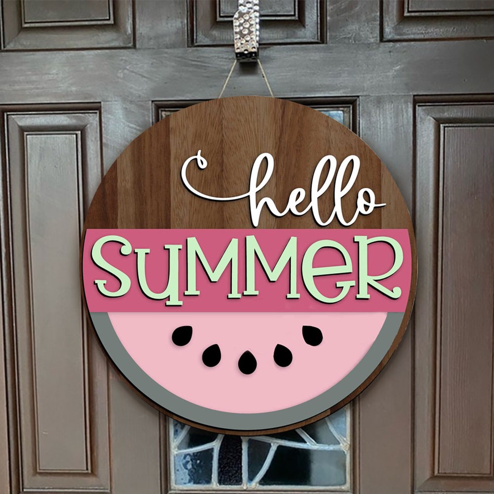 Wooden Hello Summer Door Hanger Farmhouse Decor Entry Way Wall Welcome Sign