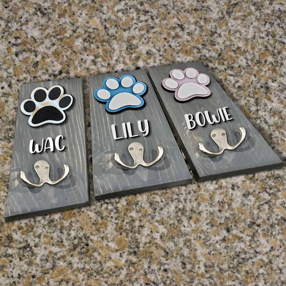 Personalised 3D Dog Paw Shiplap Leash Holder
