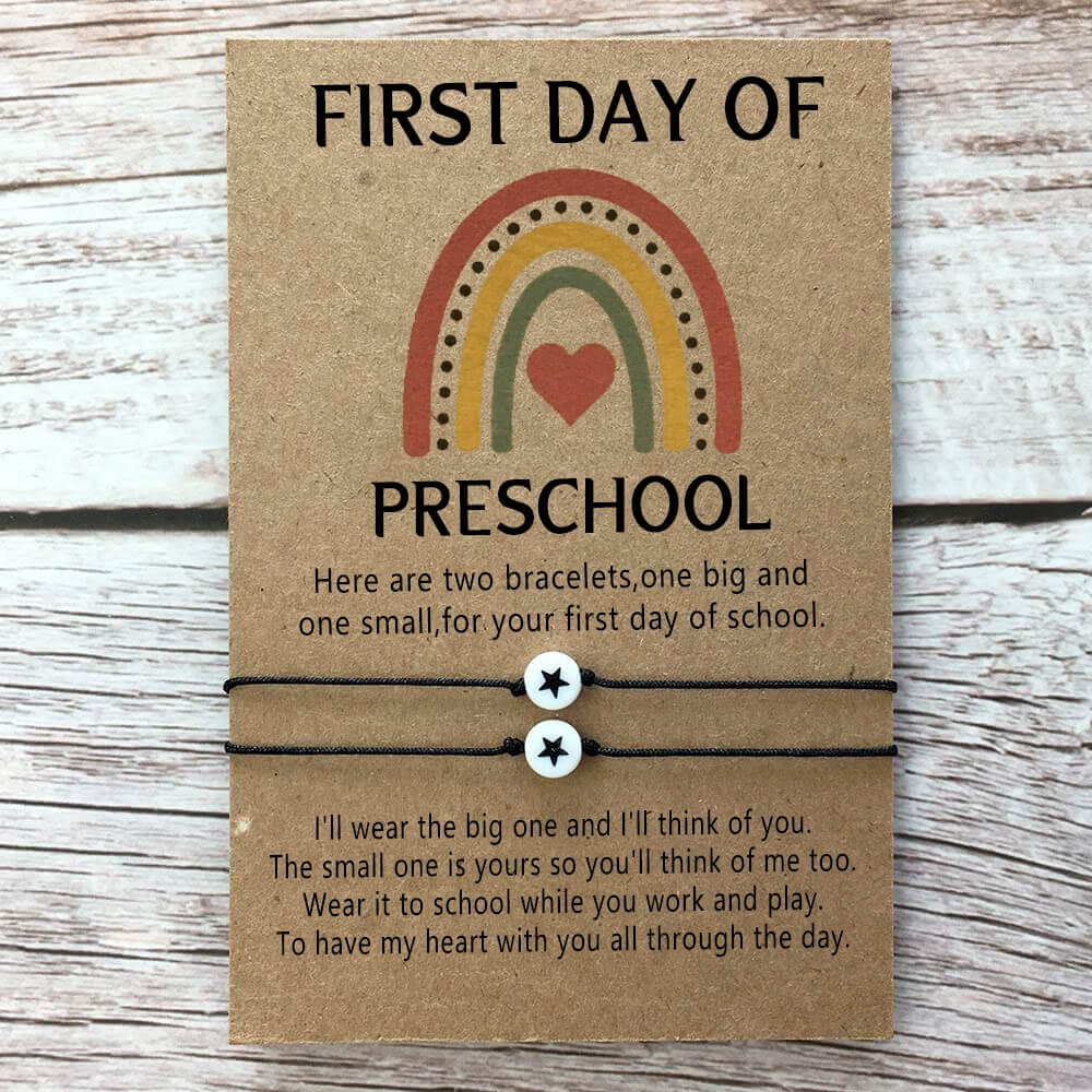 First Day of Preschool Back to School Bracelet Mummy and Me Anxiety Separation Wish Gifts For Kid Set of 2