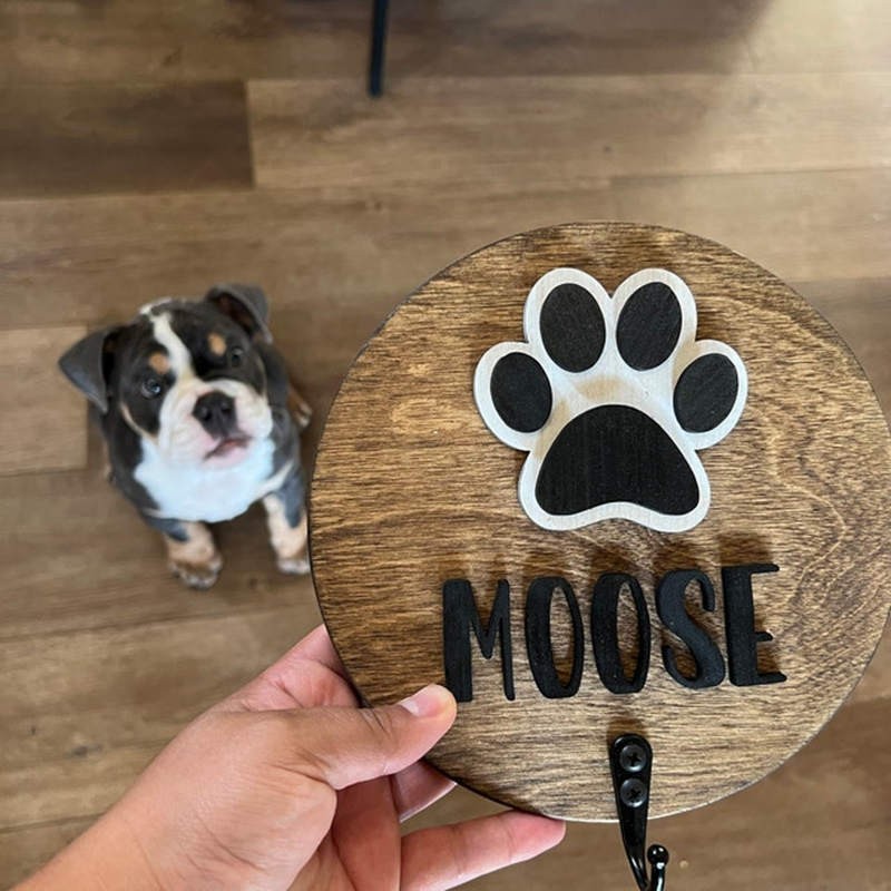 Personalised 3D Dog Paw Shiplap Leash Holder
