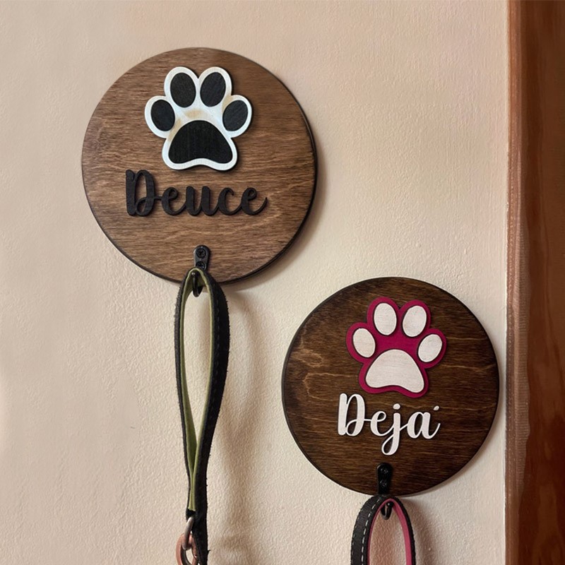Personalised 3D Dog Paw Shiplap Leash Holder