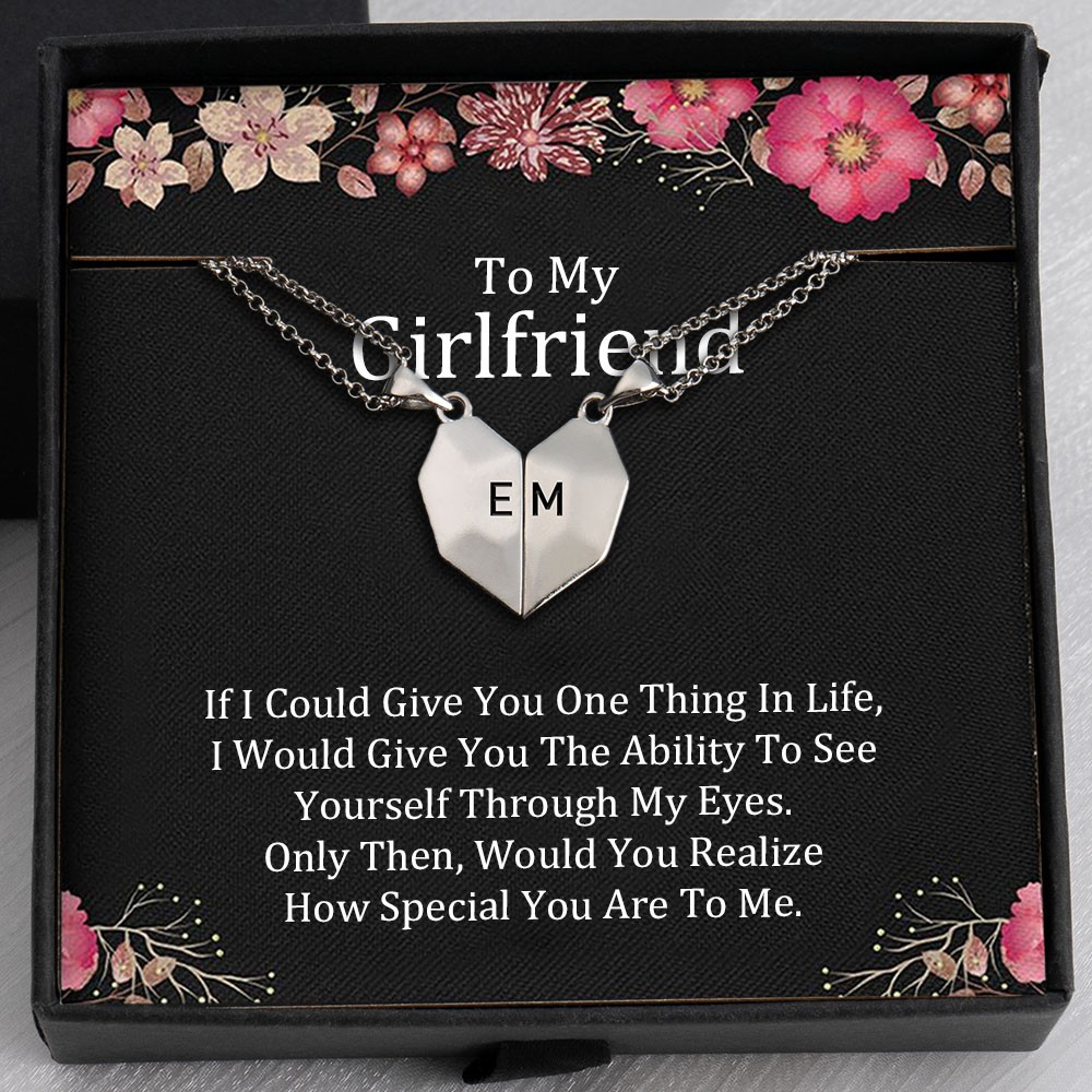 To My Girlfriend Necklace 2 Pieces Personalised Magnetic Heart-Shaped Necklace Gift Ideas For Valentine's Day Anniversary
