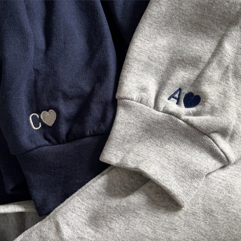 Custom Embroidered Roman Numeral Sweatshirt Hoodie With Initial On Sleeve For Couple Valentine's Day Anniversary