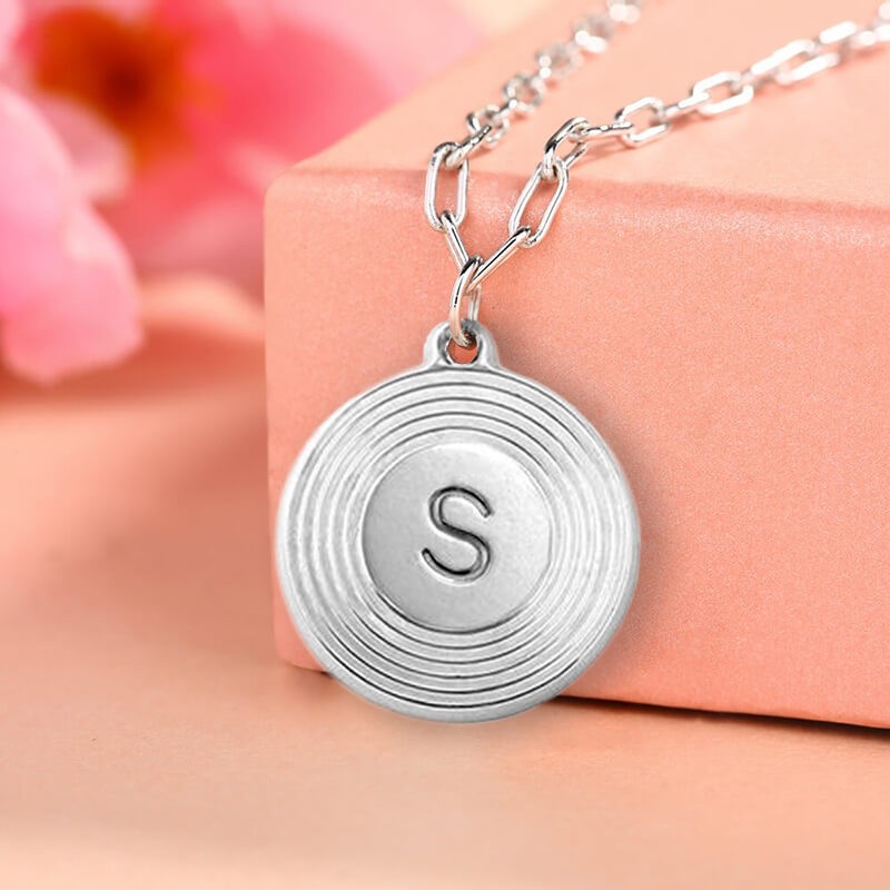 Silver Personalised Engraved Initial Round Pendant Link Chain Necklace Layering Charms Gift For Her