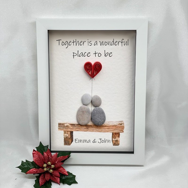 Personalised Pebble Art Picture Name Sign For Couple Wedding Anniversary Valentine's Day