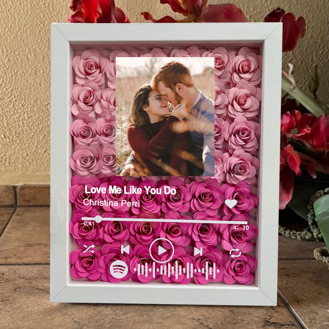 Personalised Spotify Song Photo Flower Shadow Box Valentine's Day Anniversary Gift Ideas For Soulmate Wife Girlfriend