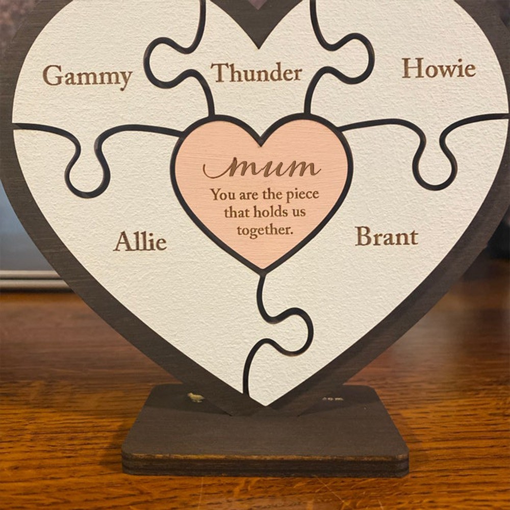 Custom Mum Puzzle Piece Sign With Kids Name For Home Wall Decor For Mother's Day Gift