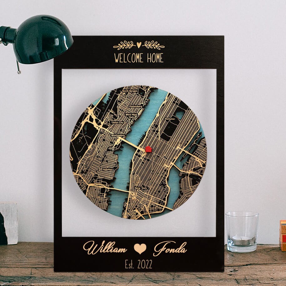 Custom Wooden Location Map Sign Keepsake Wedding Anniversary Valentine's Day Gift for Couple