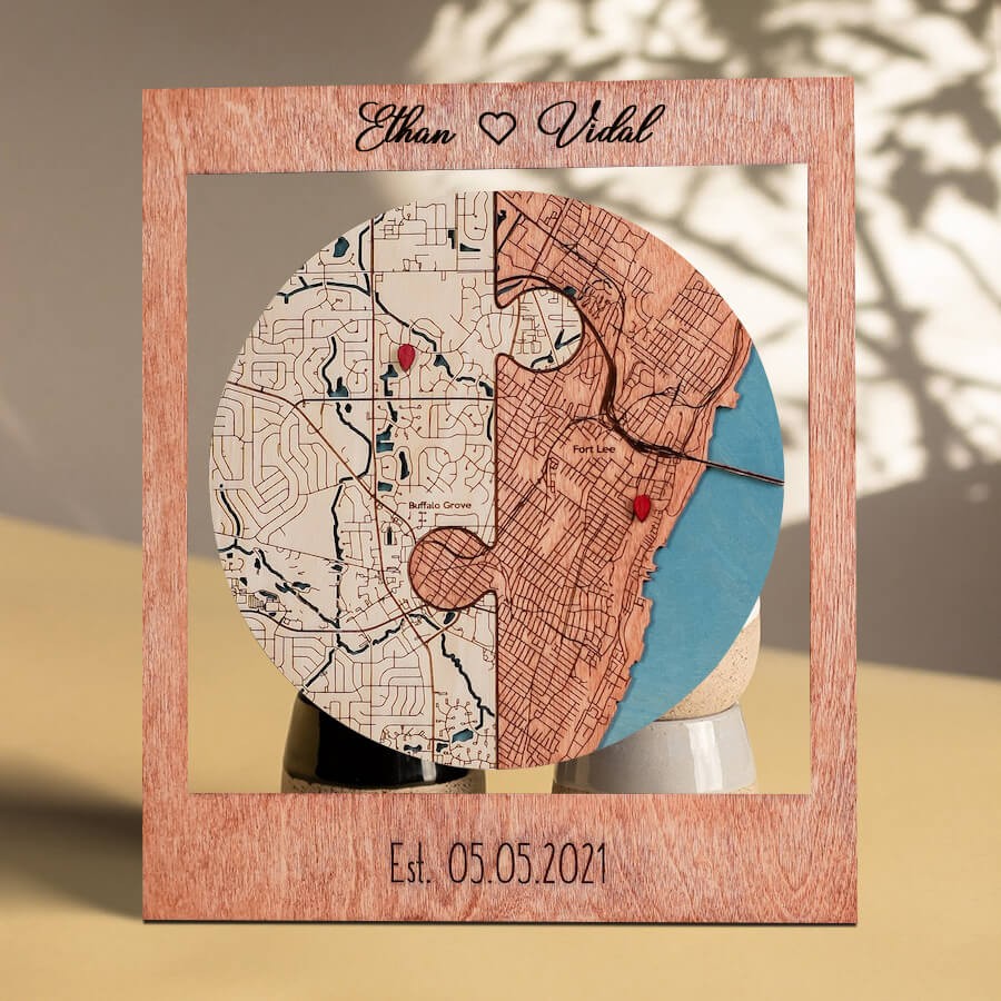 Custom Wood Puzzle Locations Map Sign Keepsake Wedding Anniversary Valentine's Day Gift for Couple