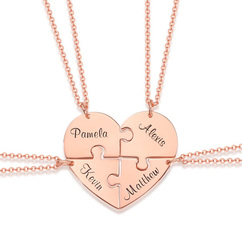 18K Rose Gold Plating Personalised Heart Shape 1-7 Pieces Name Necklace For Family