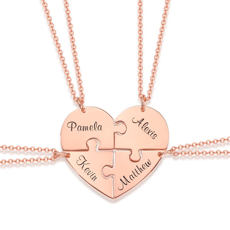 18K Rose Gold Plating Personalized Heart Shape 1-7 Pieces Name Necklace For Family