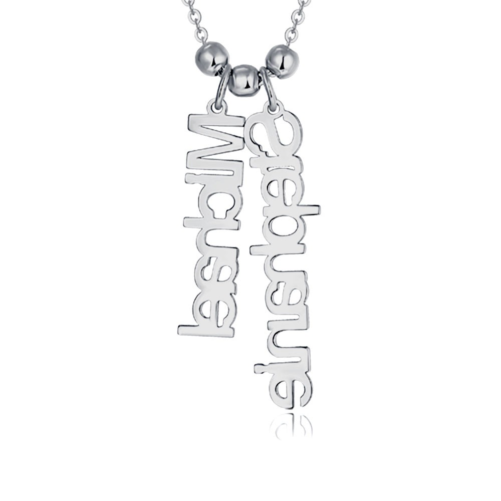 Silver Personalised Vertical Engraving Name Necklace 