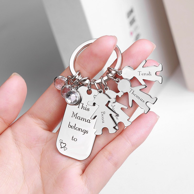 Personalised Kids Love Names Keychain Tag With 1-12 Charms and Birthstones