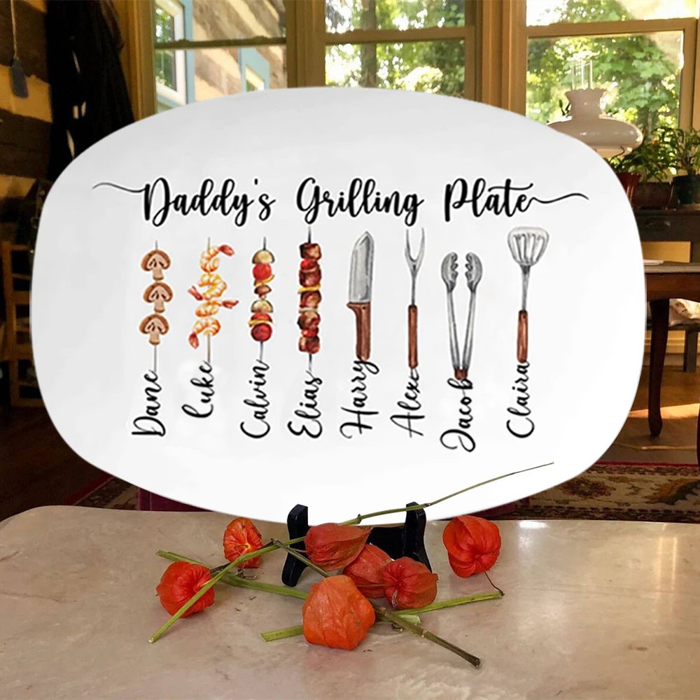 Personalised BBQ Daddy's Grilling Plate With Kids Name For Father's Day