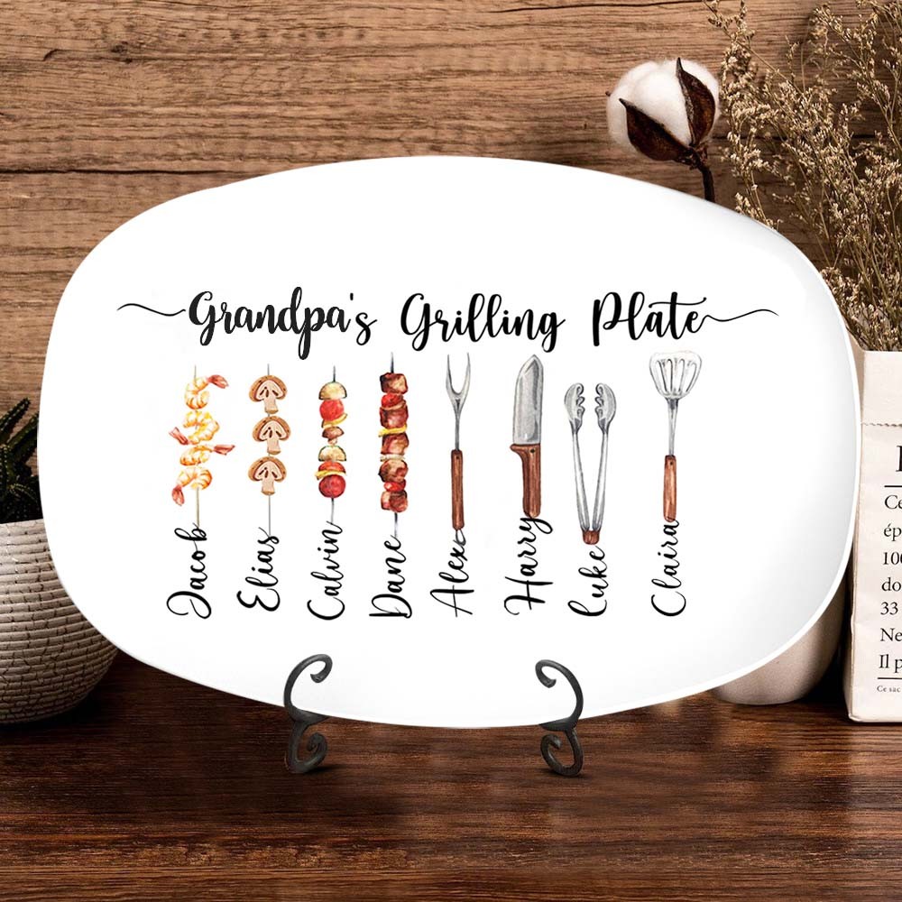 Personalised BBQ Grandpa's Grilling Plate With Grandkids Name For Father's Day