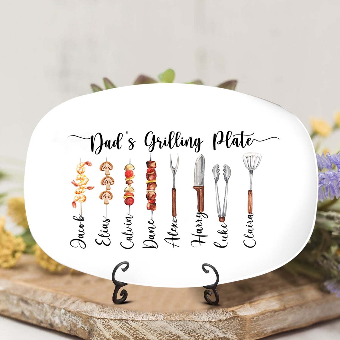 Personalised BBQ Daddy's Grilling Plate With Kids Name For Father's Day