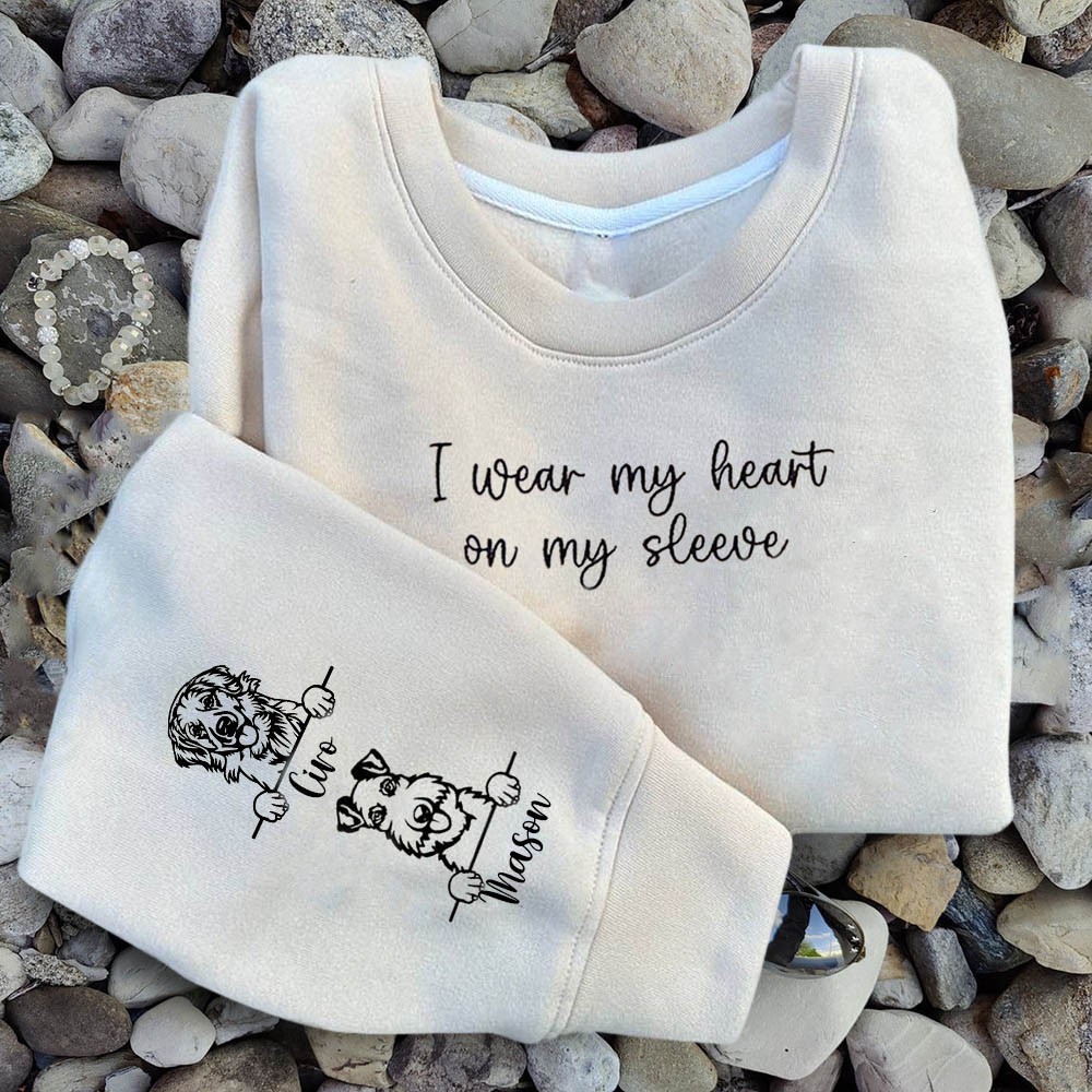 Custom I Wear My Heart On My Sleeve Embroidered Pet Portrait Sweatshirt Hoodie