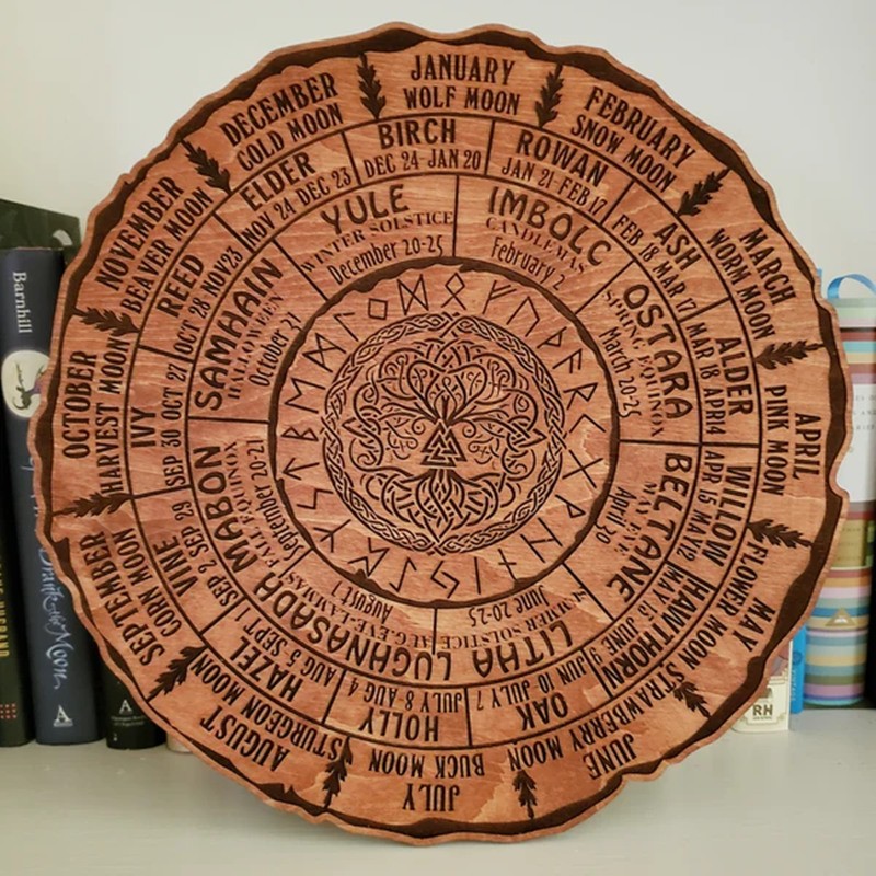 Wheel Of The Year Tree of Life Wooden Calendar Sign